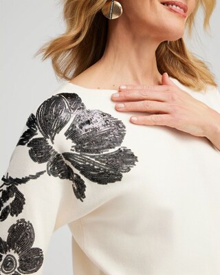Sequin Floral Pullover Sweater
