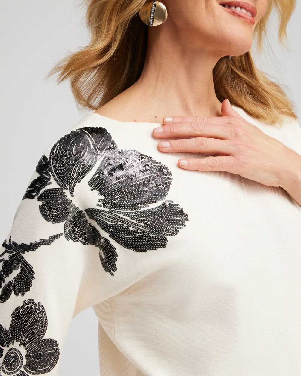 Sequin Floral Pullover Sweater