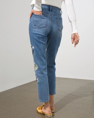 Girlfriend Floral Embroidered Ankle Jeans