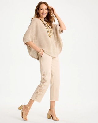 Relaxed Embroidered Fray Crop Pant click to view larger image.