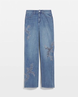 Embellished High Rise Wide Leg Jeans click to view larger image.