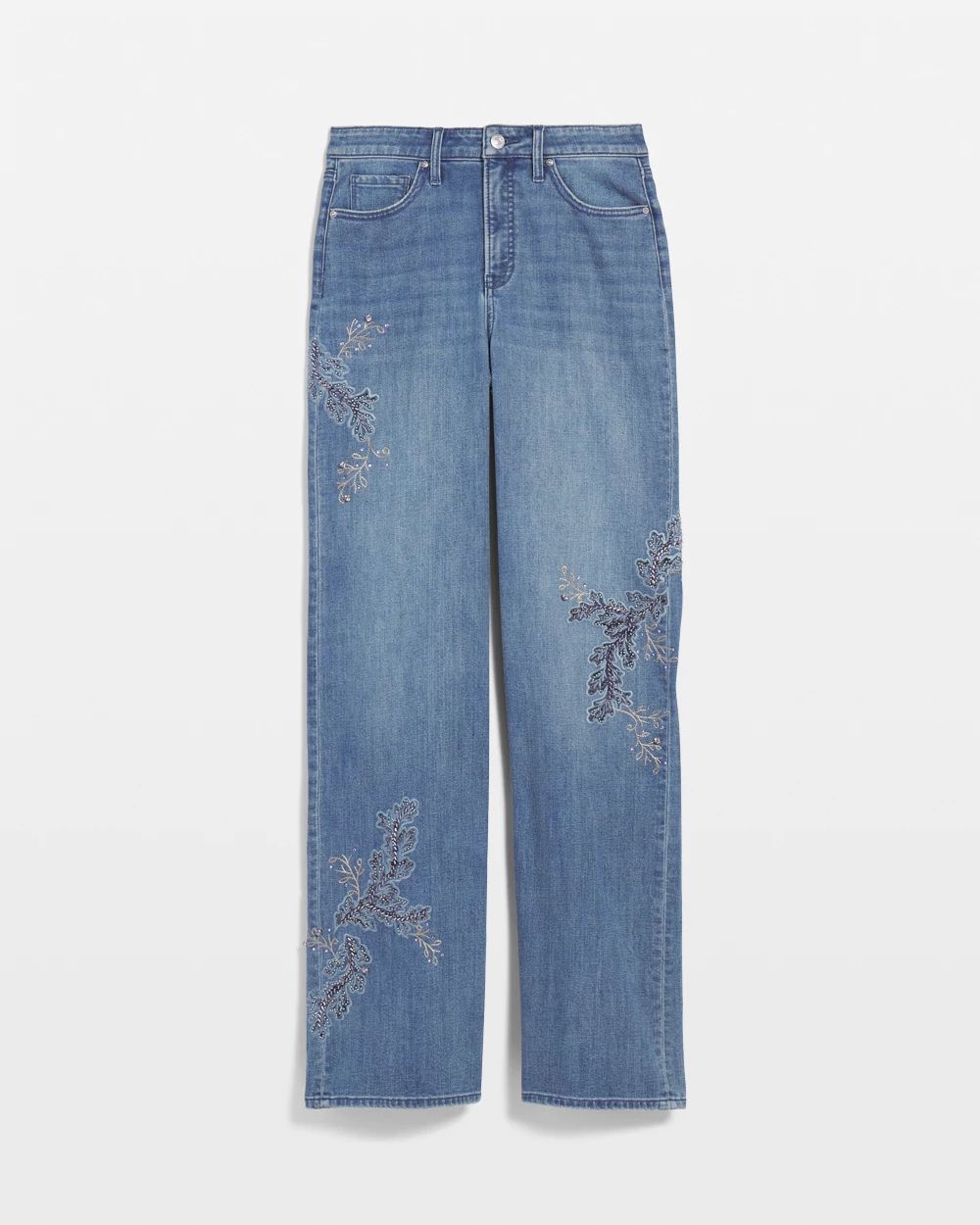 Embellished High Rise Wide Leg Jeans
