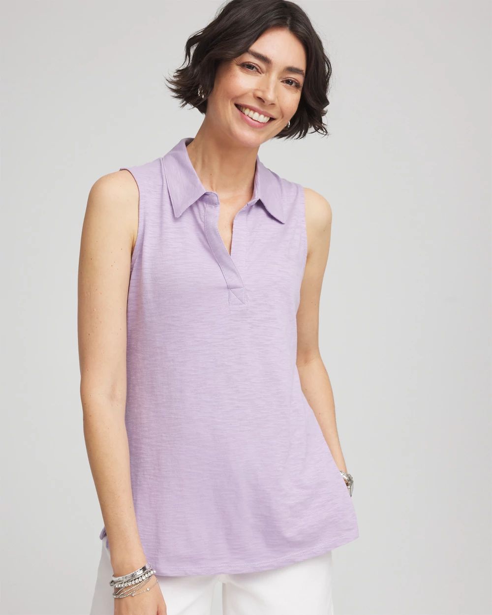 Slub Sleeveless Collared Tunic