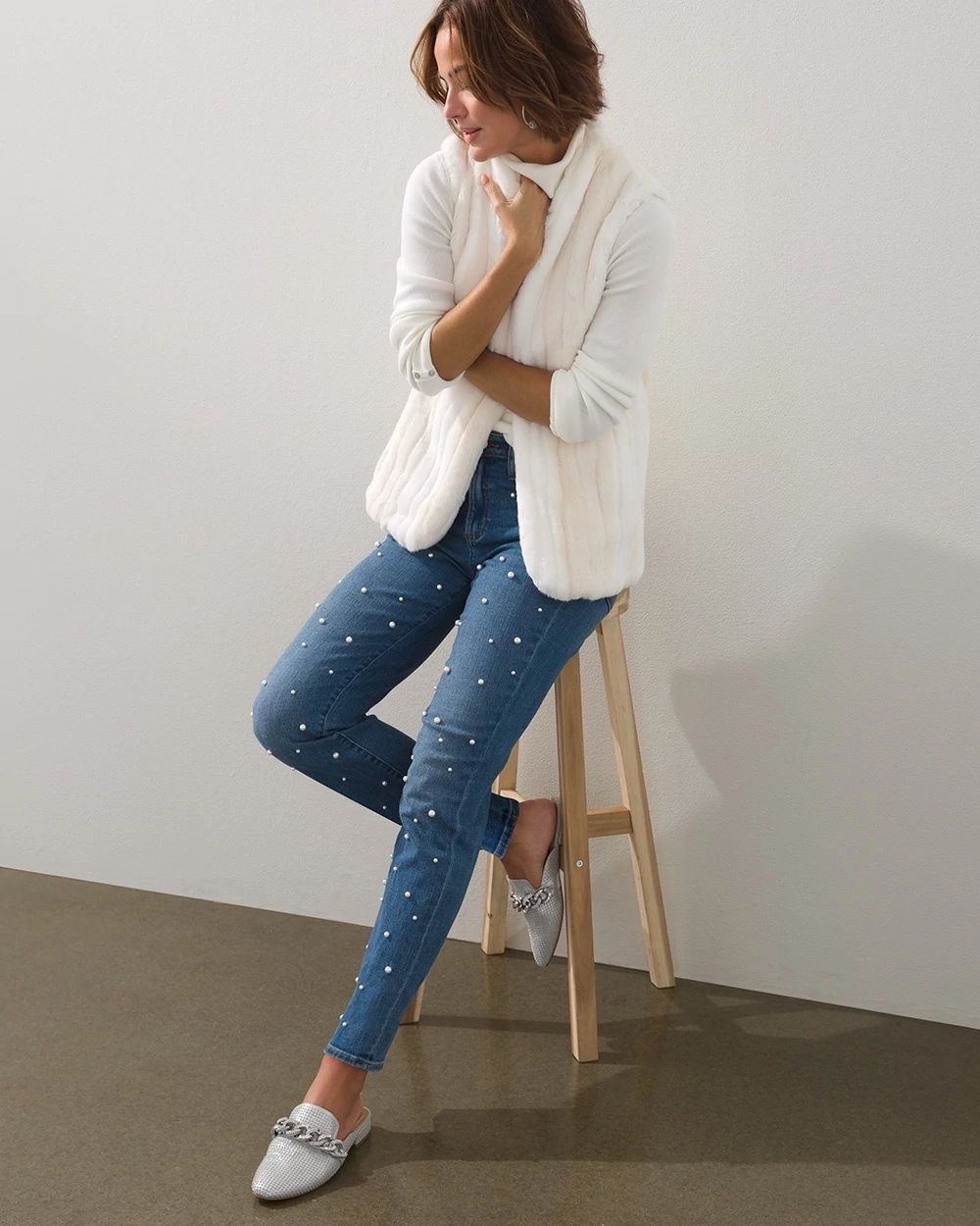 Faux Pearl High Rise Ankle Jeans