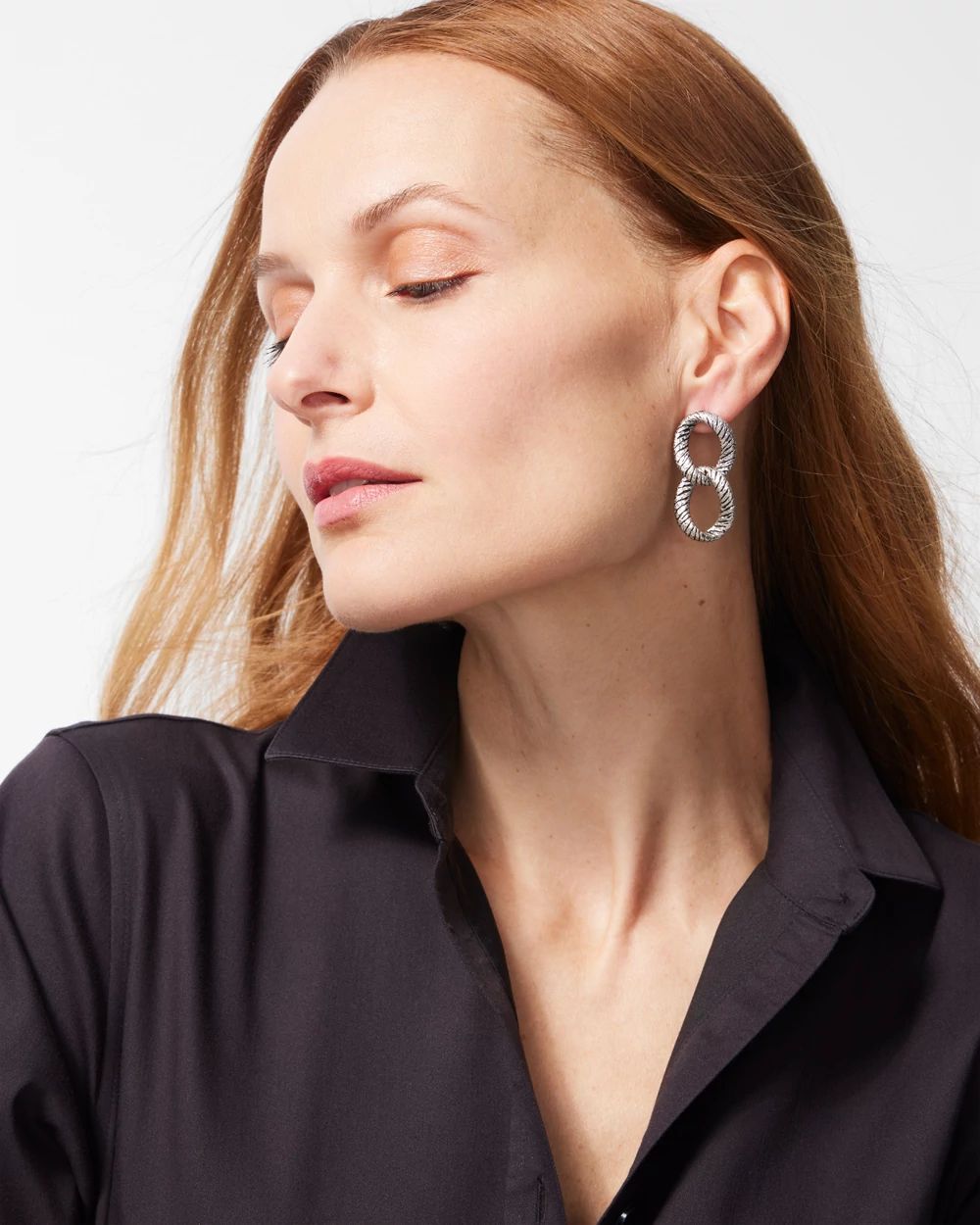 Silver Tone Drop Link Earrings