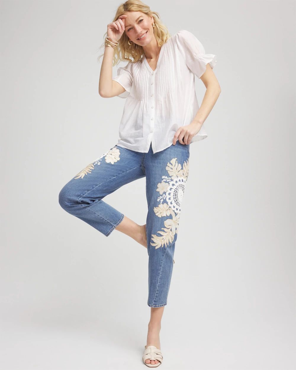 Petite Embellished Tapered Cropped Jean
