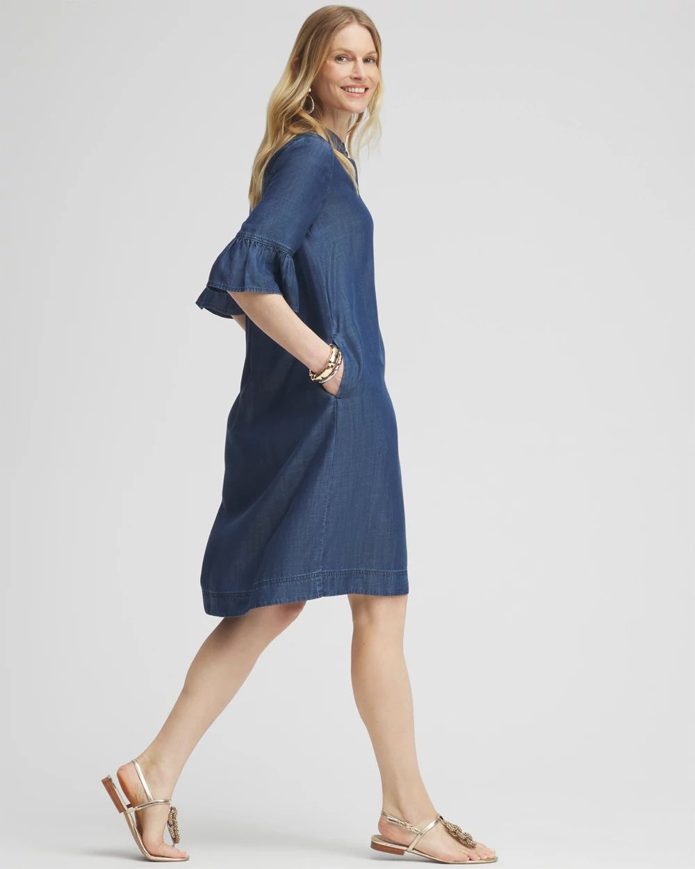 Faux Denim Popover Dress