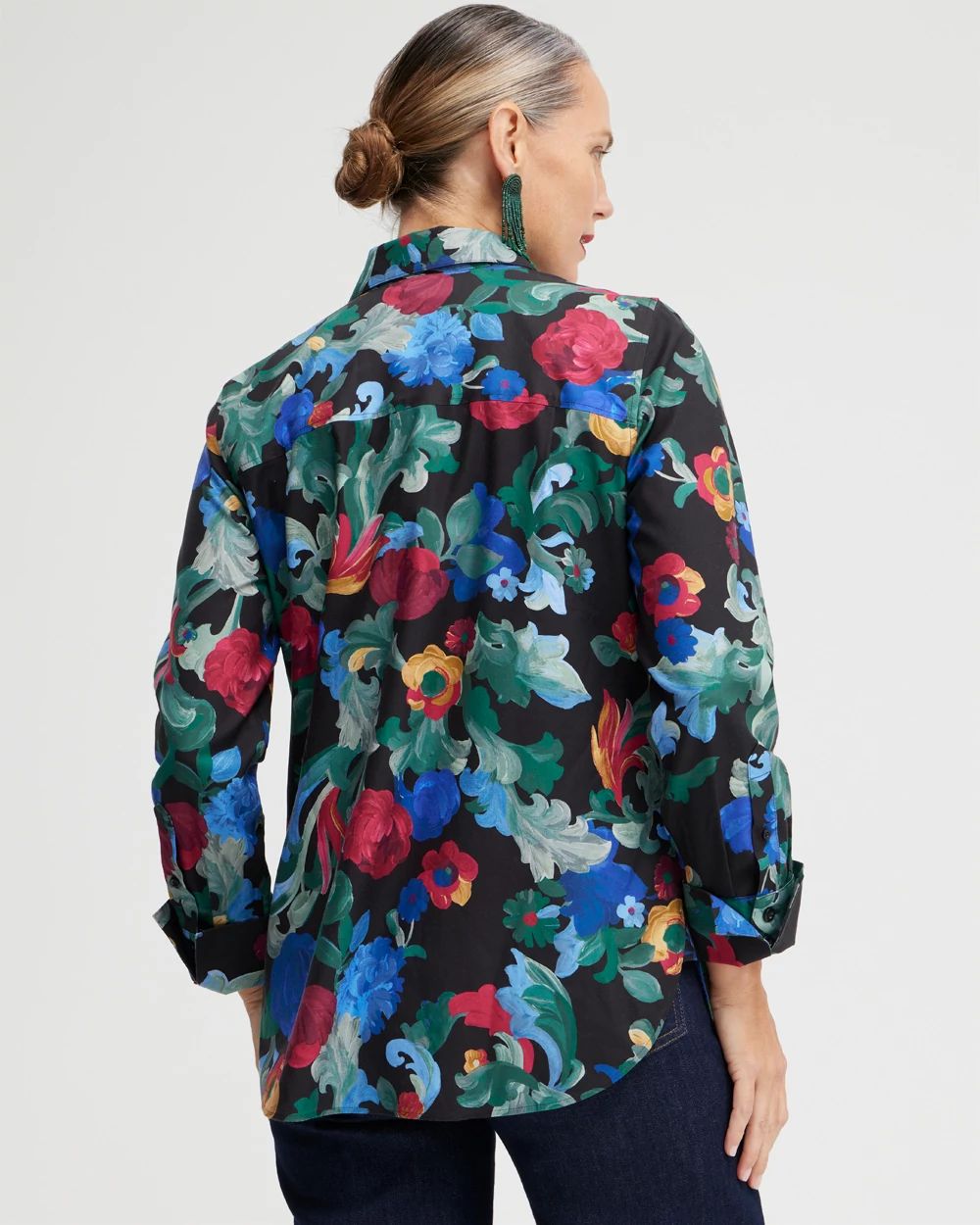 No Iron Stretch Floral Print Shirt
