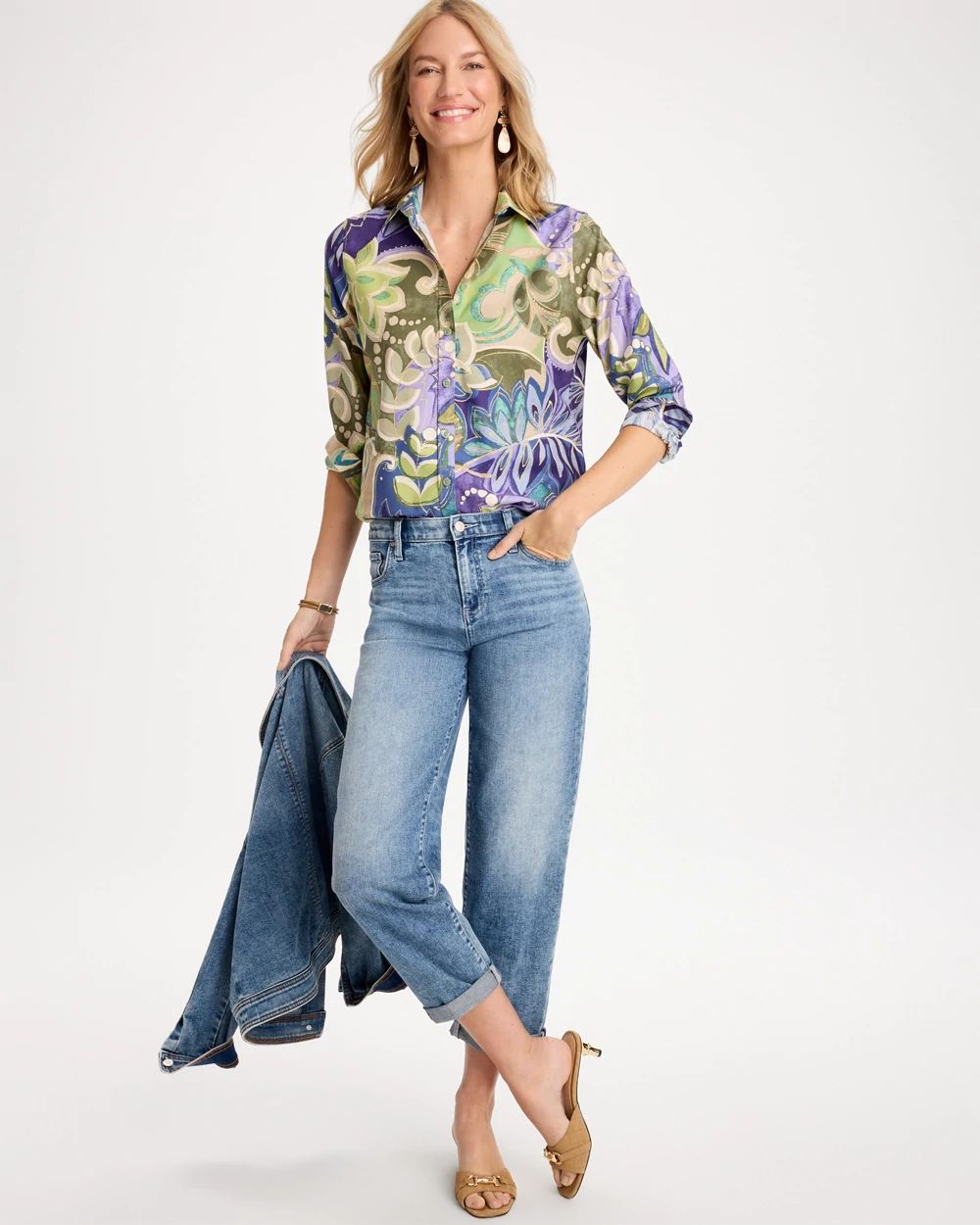No Iron™ Stretch Garden Print Shirt click to view larger image.