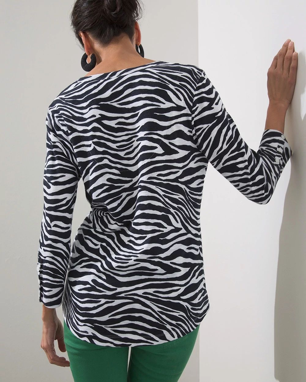 Zebra 3/4 Sleeve Rib Detail Slub Tee