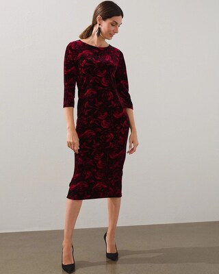 Rose-Print Velvet Midi Dress
