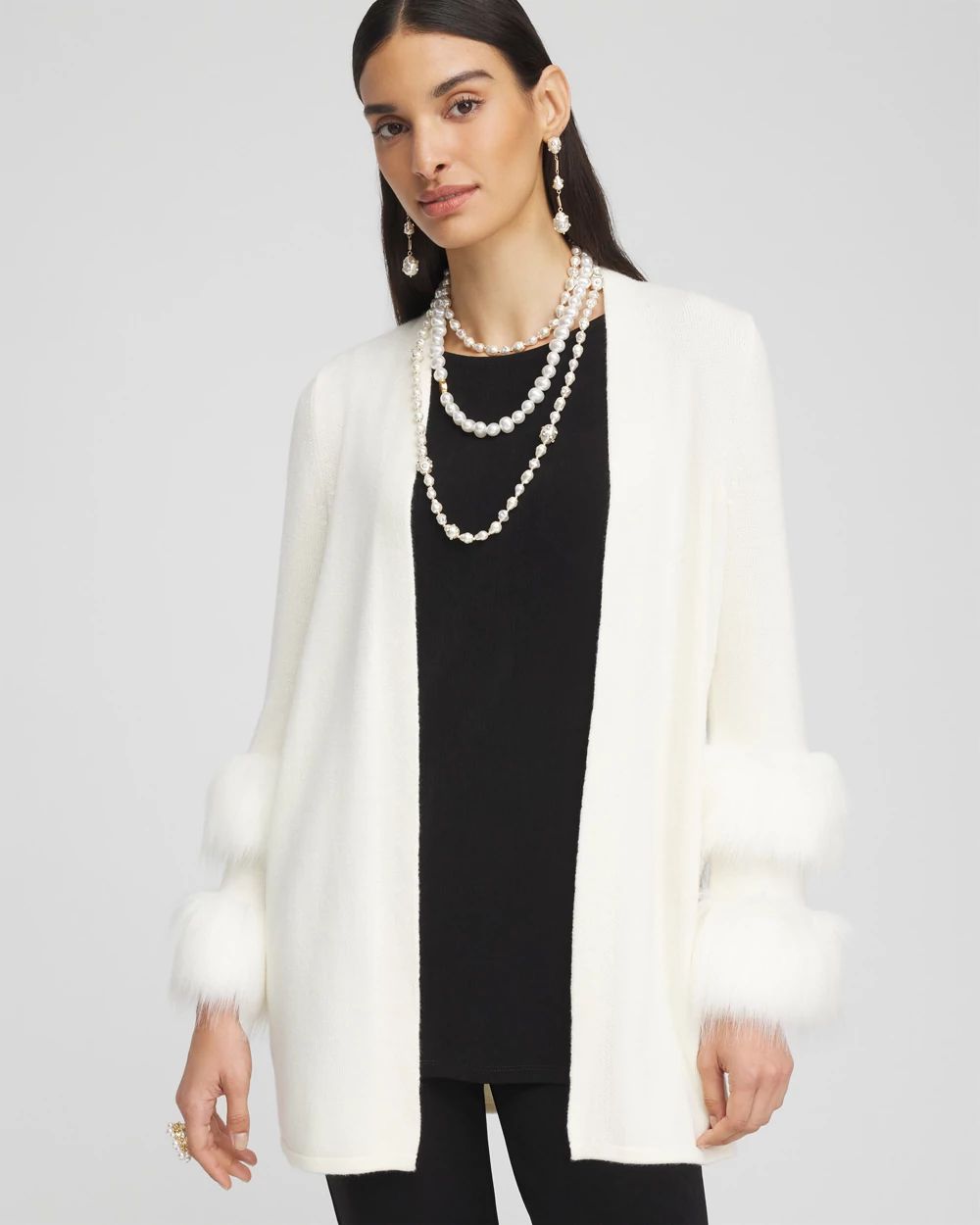 Travelers™ Collection Faux Fur Cuff Cardigan