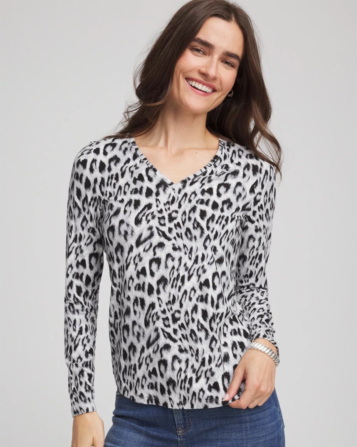 Chico's Touch Of Cool V-neck Layering Tee In Denim In Multi