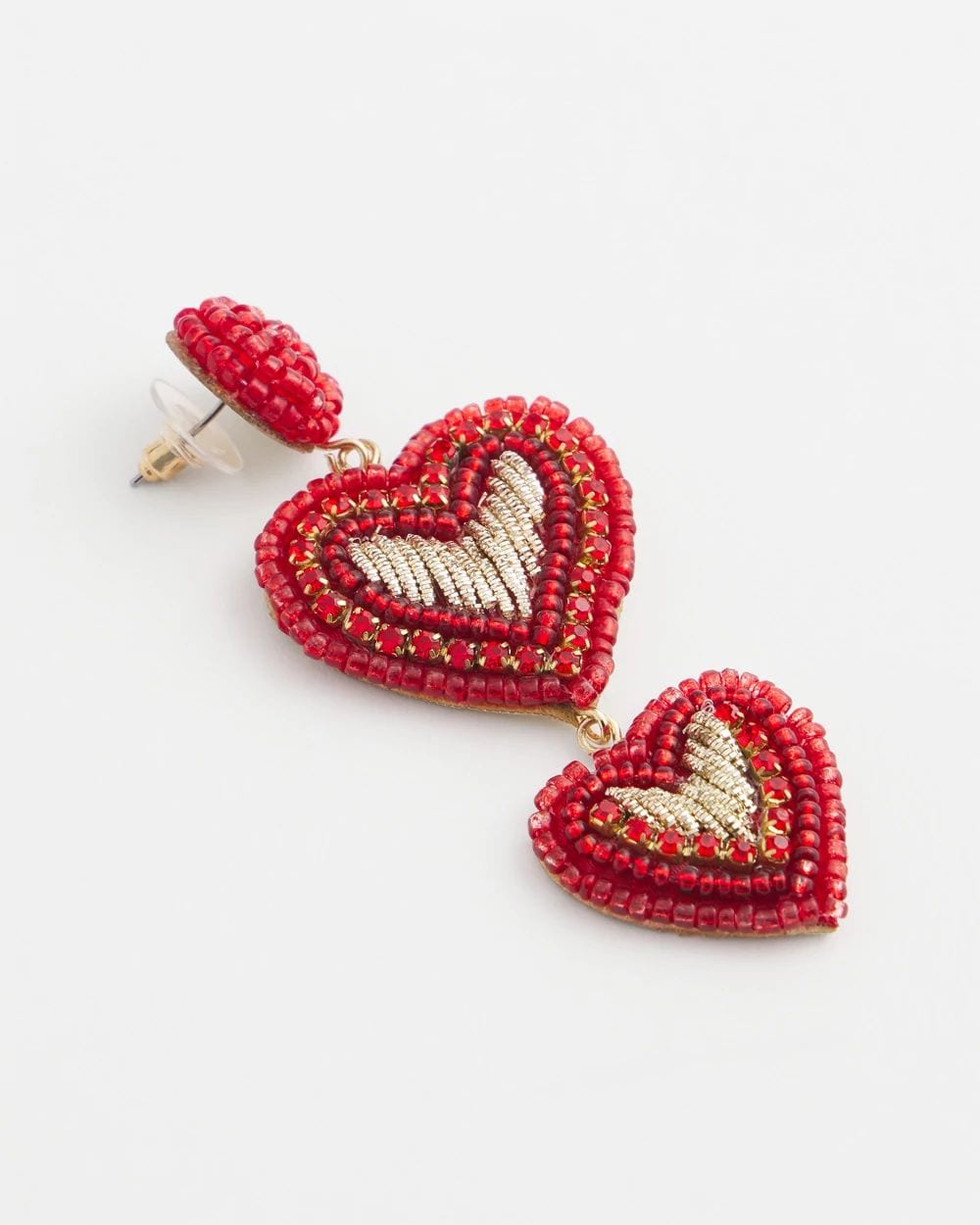 Red Beaded Heart Drop Earrings click to view larger image.