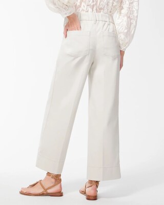 Twill High Rise Wide Leg Cropped Pants