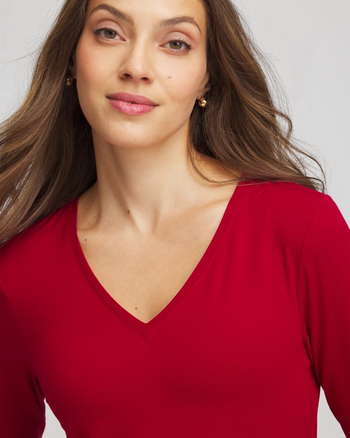 Chico's Touch Of Cool V-neck Layering Tee In Carmine Red In Red