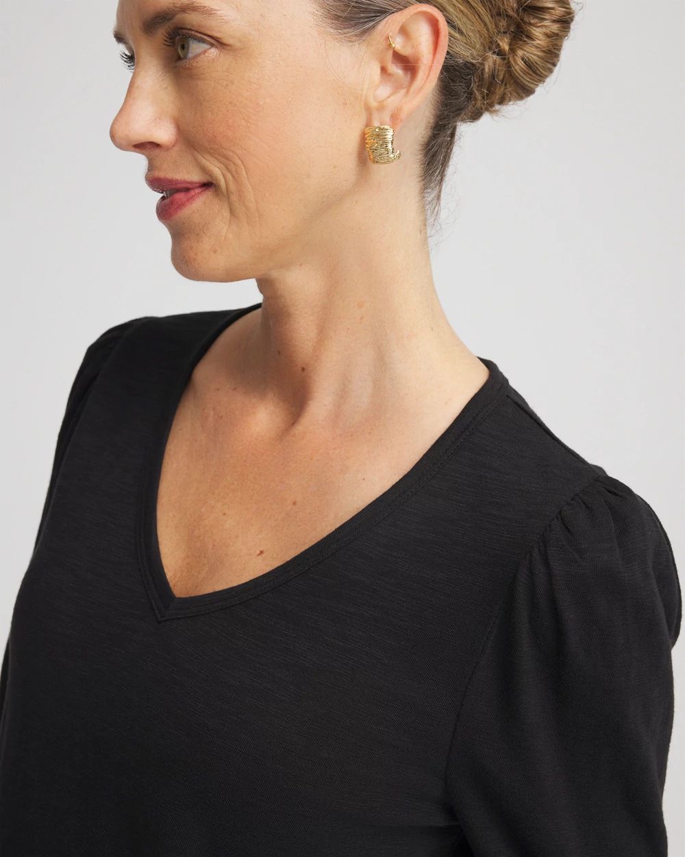 Slub Puff-Sleeve Tee click to view larger image.