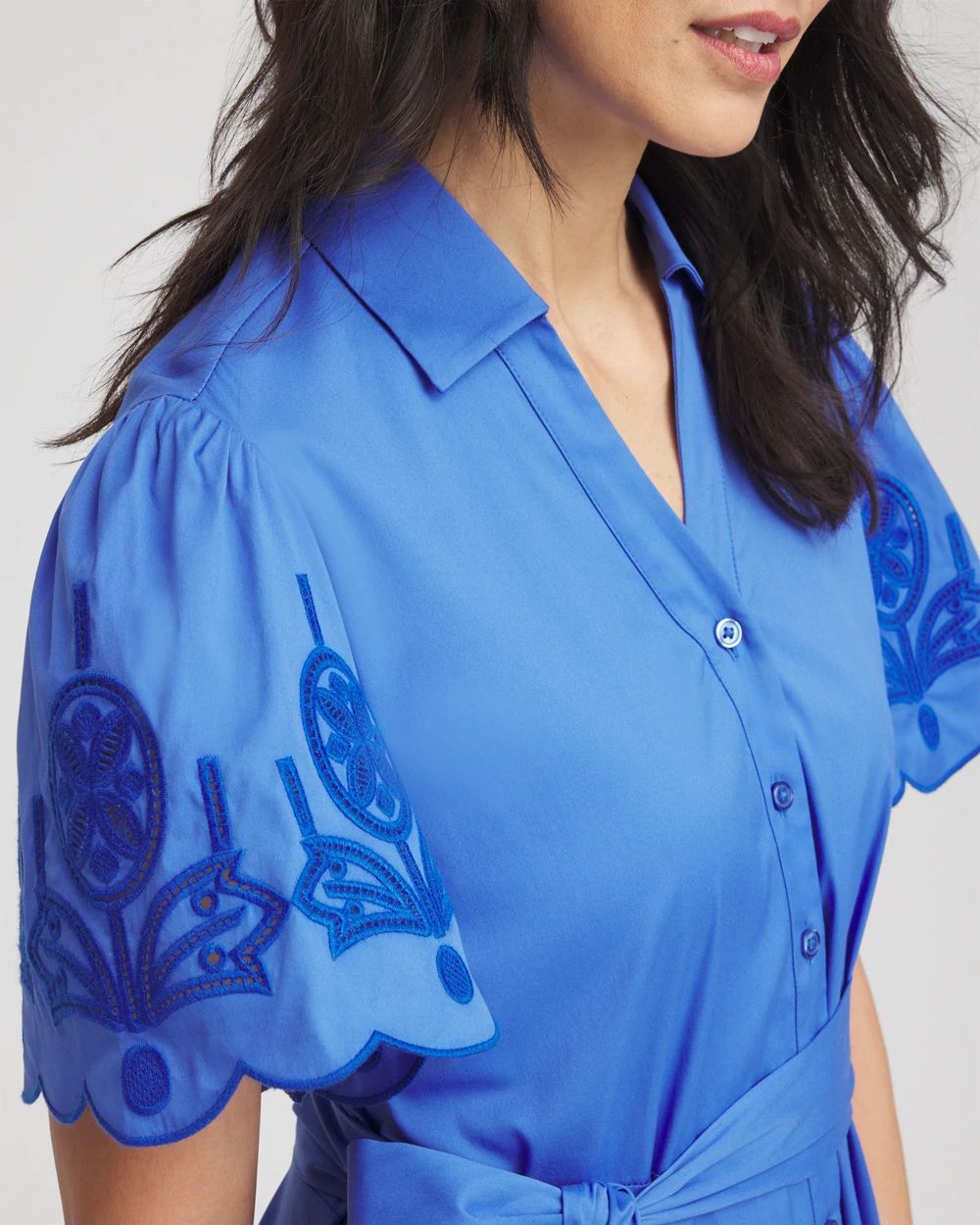 Belted Embroidered Midi Shirtdress