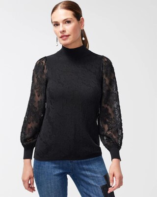 Woven Applique Sleeve Pullover