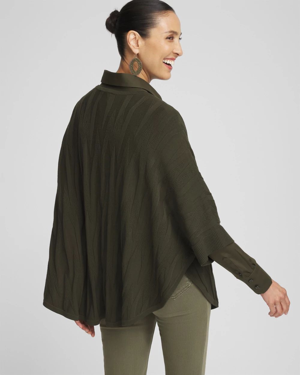 Boat Neck Cuffed Sweater Poncho