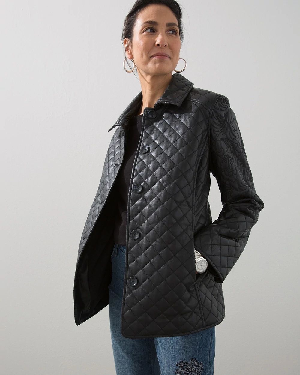 Faux-Leather Quilted Jacket