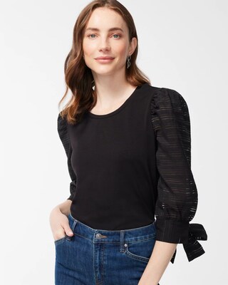 Knit Woven Sheer Sleeve Tee