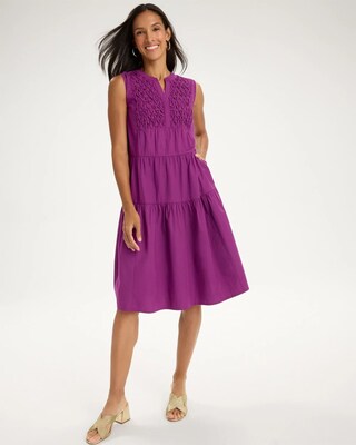 Poplin Cotton Smocked Sleeveless Dress click to view larger image.