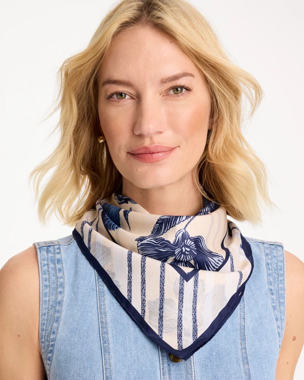 Striped Floral Square Scarf click to view larger image.