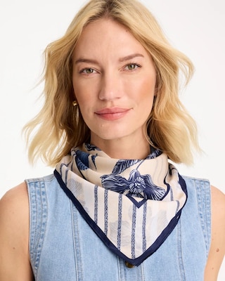 Striped Floral Square Scarf click to view larger image.