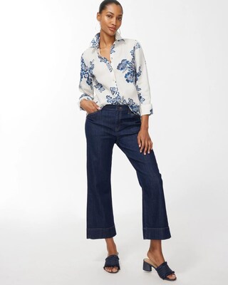 No Iron Linen 3/4 Sleeve Floral Shirt