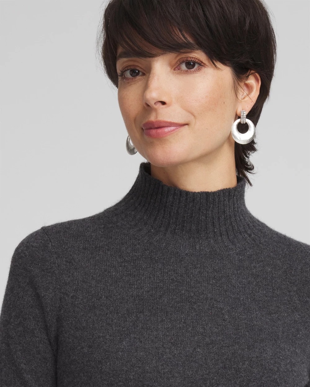 Cashmere Elbow Sleeve Mock Neck Sweater