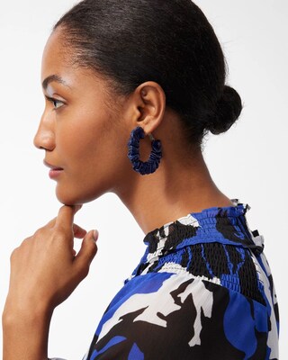 Navy Leather Hoops