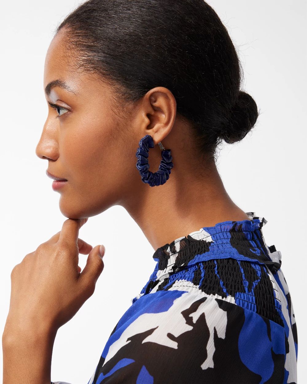 Navy Leather Hoops