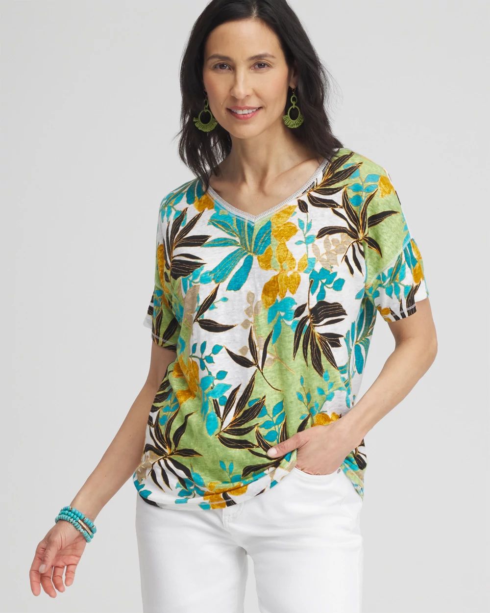 Linen Palms Sweater Trim Tee