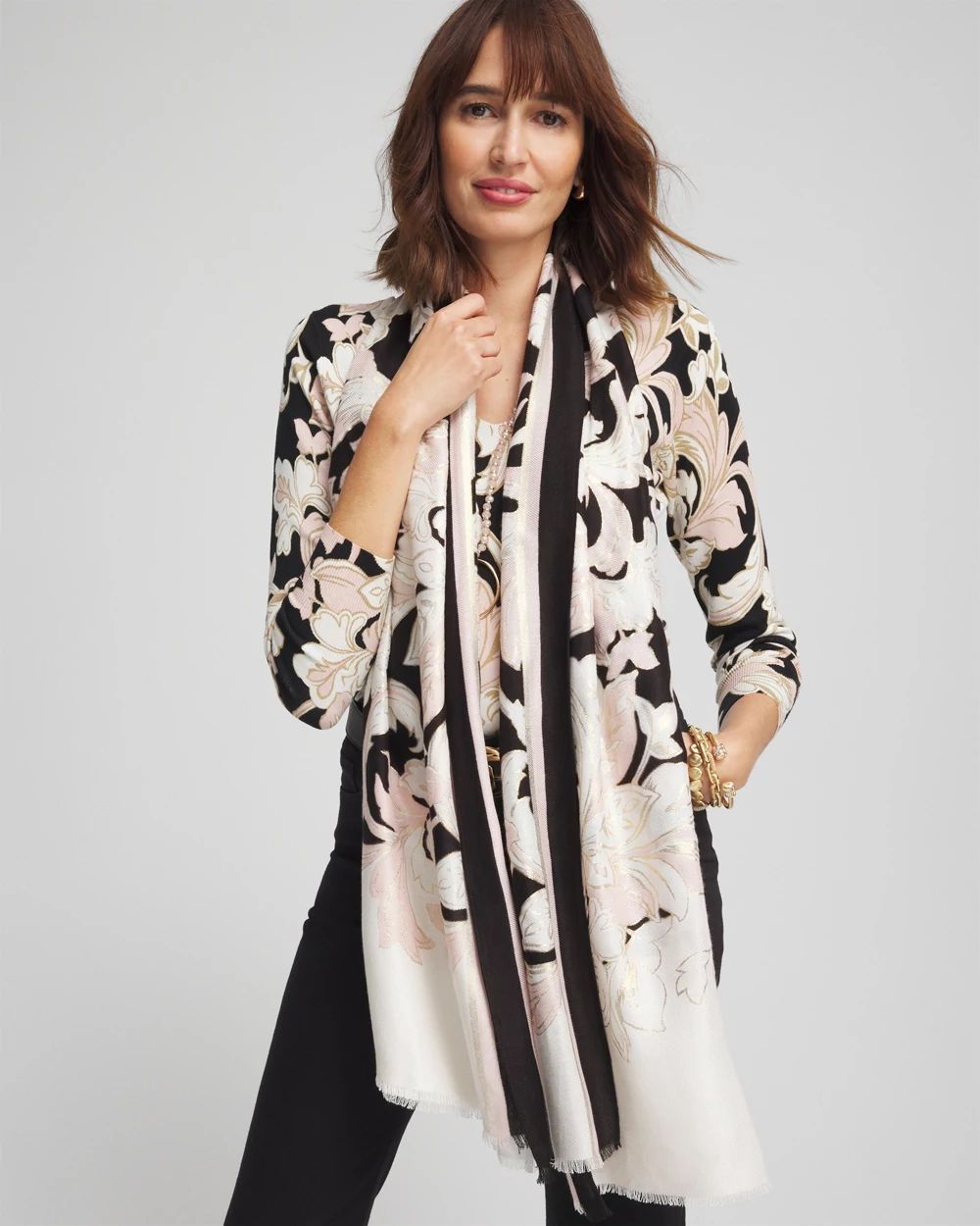 Pink Scroll Floral Scarf