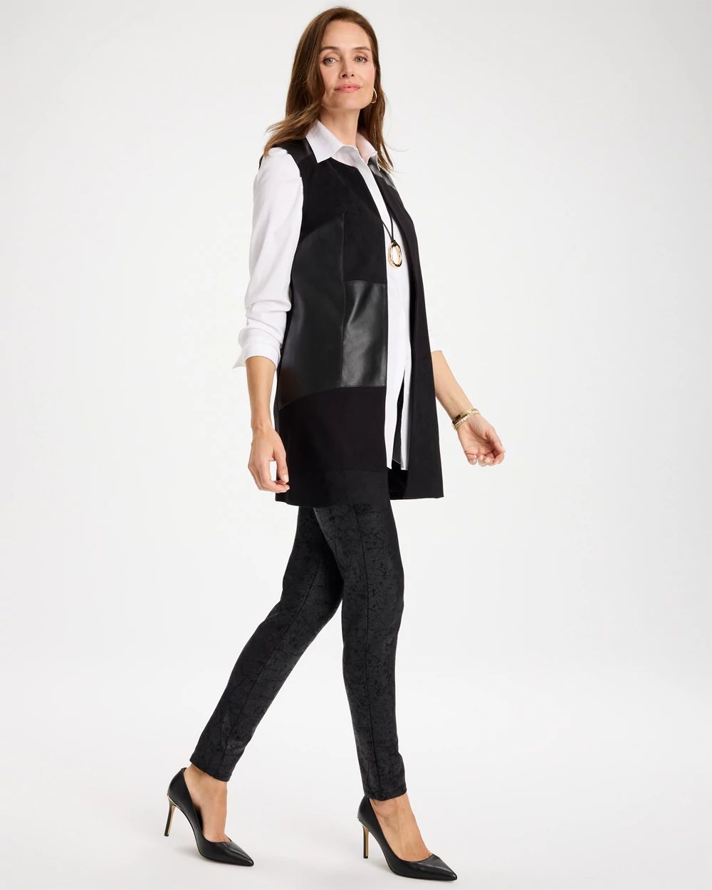 Faux Suede Ponte Long Vest click to view larger image.
