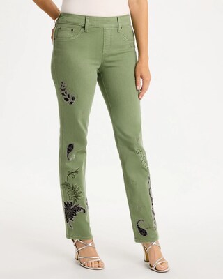 Embellished Pull-On Straight Jeans click to view larger image.