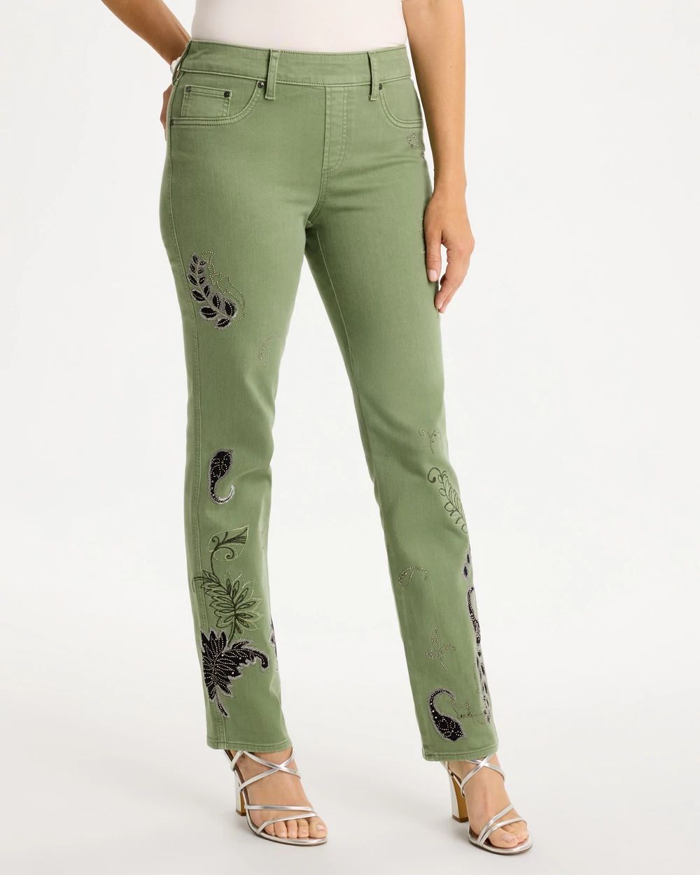 Embellished Pull-On Straight Jeans click to view larger image.