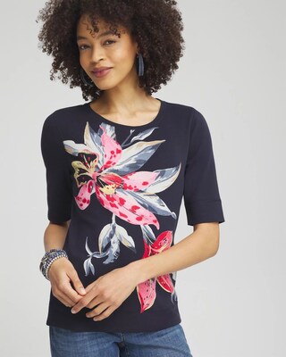 Floral Jewel Neck Tee