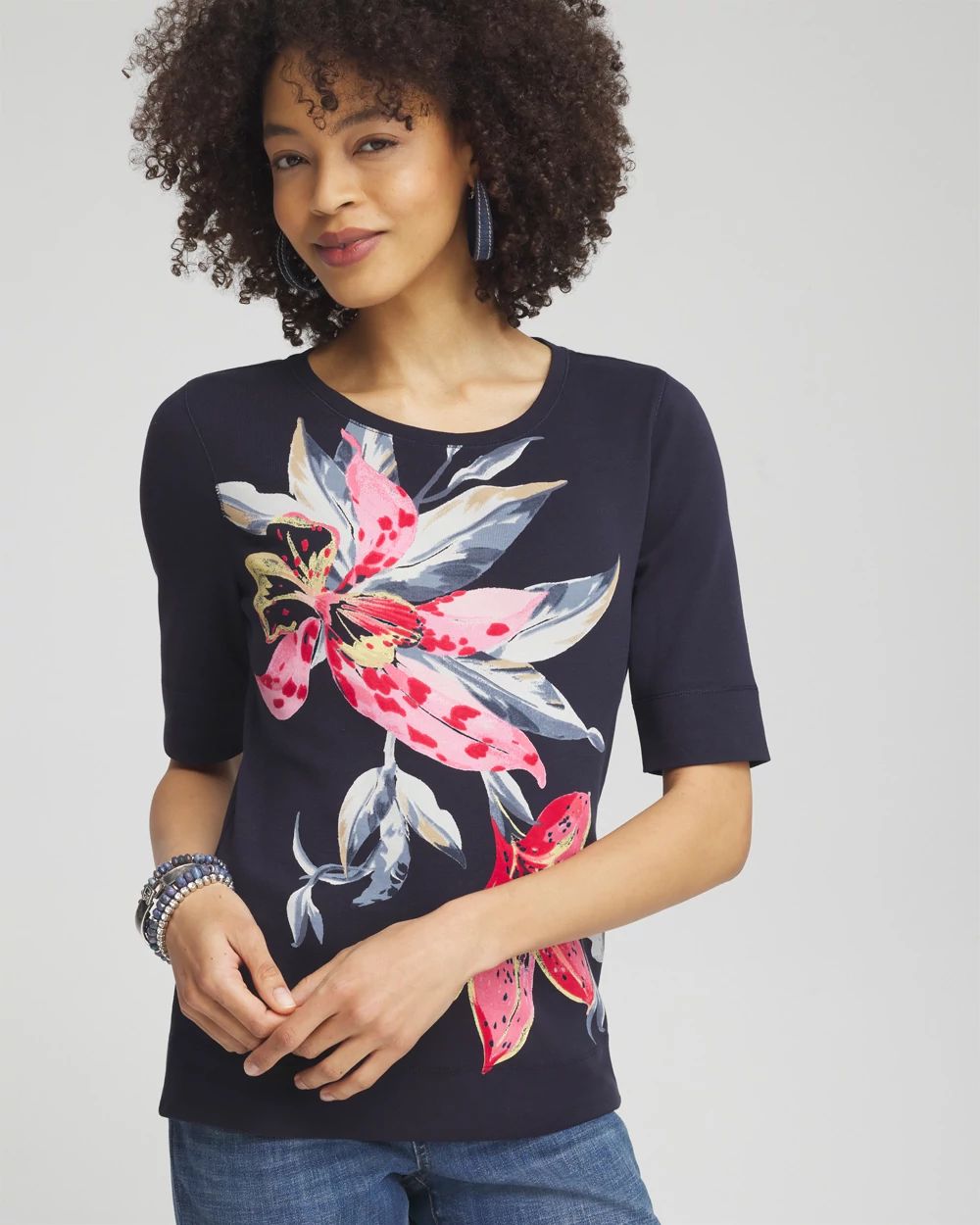 Floral Jewel Neck Tee