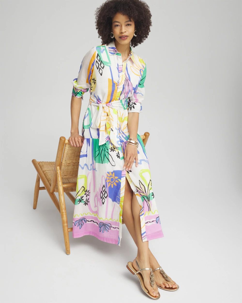 Silk Blend Modern Print Shirt Dress