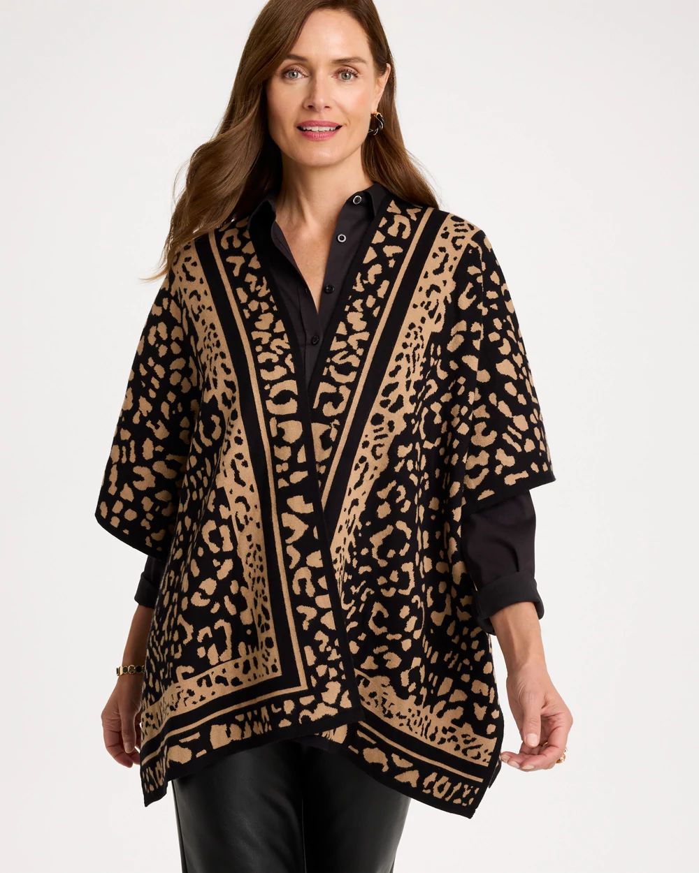 Tipped Animal Jacquard Ruana click to view larger image.
