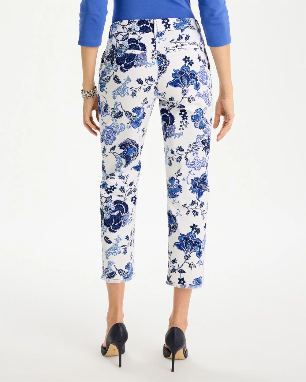 Printed Relaxed Boyfriend Chino Fray Crop Pants click to view larger image.