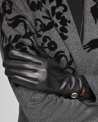 Embellished Black Leather Gloves click to view larger image.