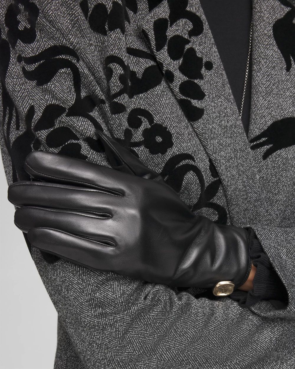 Embellished Black Leather Gloves click to view larger image.