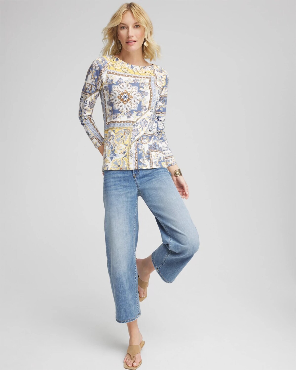 Chico's Stretch Cotton Boatneck Tunic In Blue Lotus In Blue