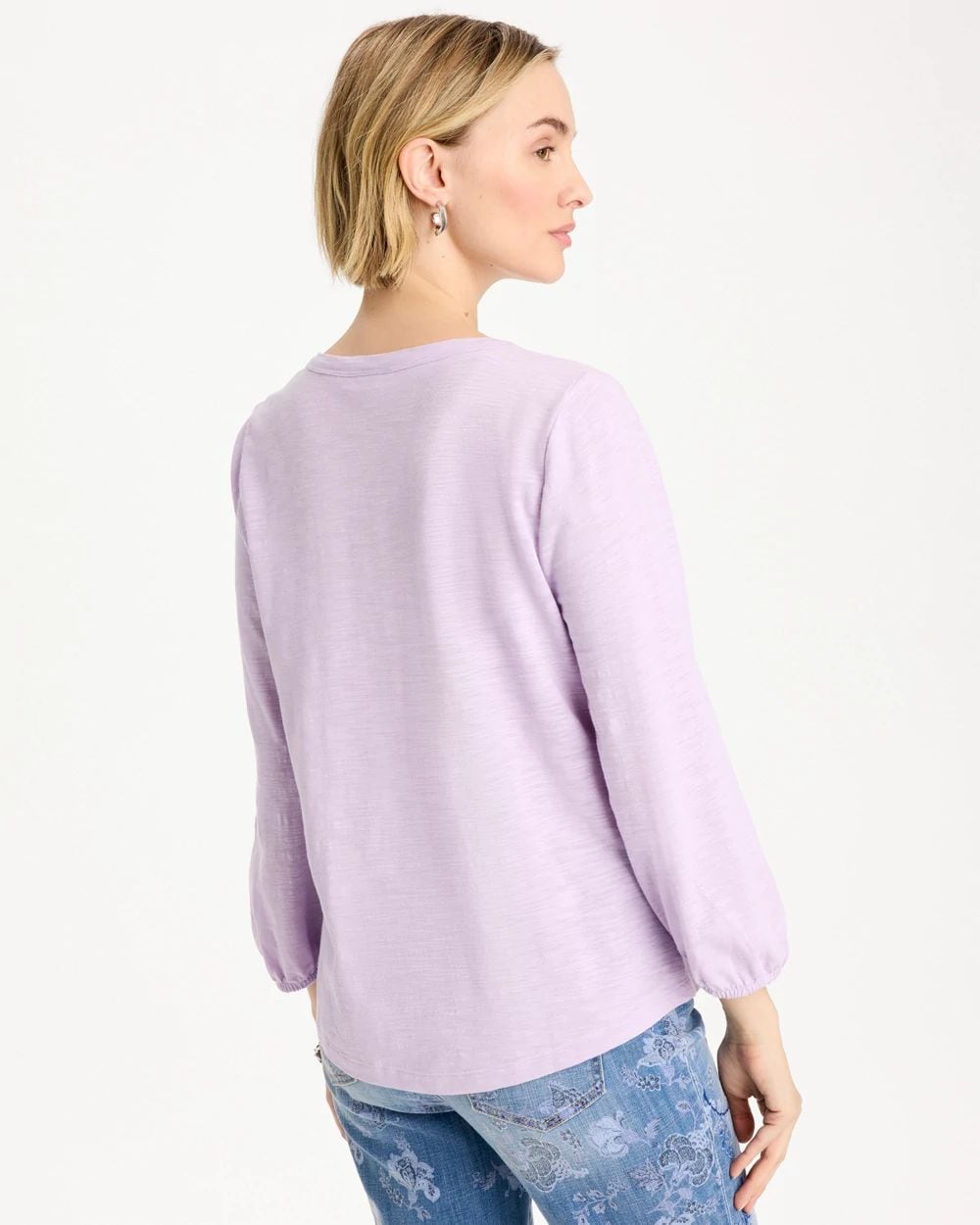 Puff Sleeve Cotton Slub Henley Tee click to view larger image.