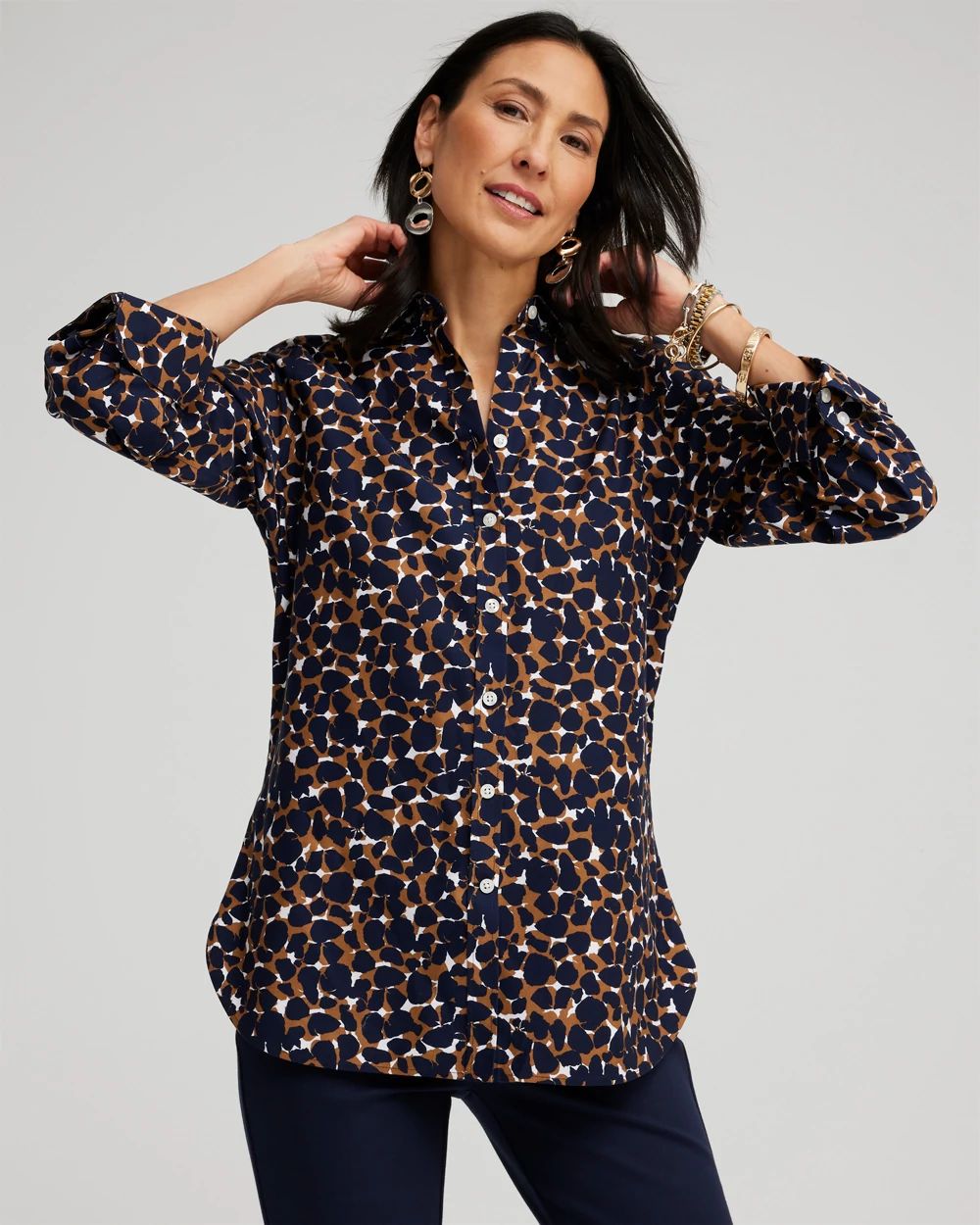 No Iron™ 3/4 Sleeve Mosaic Print Shirt