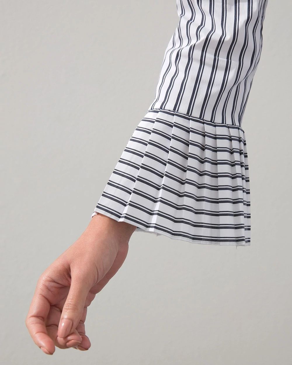 Poplin Pleat Sleeve Stripe Top