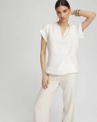 Linen Embellished Neck Top